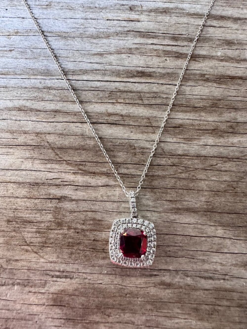 Sterling Silver 925 Red Gem CZ Pendant Necklace 18” 3.68g Vintage Style - Picture 7 of 9